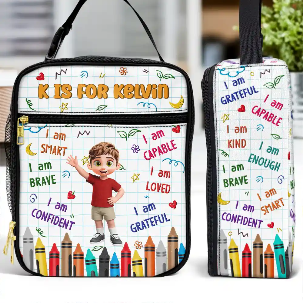 Back To School,Parents,Adorable,Vector - I Am Brave Kind & Smart - Personalized Kids Lunch Bag