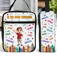 Back To School,Parents,Adorable,Vector - I Am Brave Kind & Smart - Personalized Kids Lunch Bag