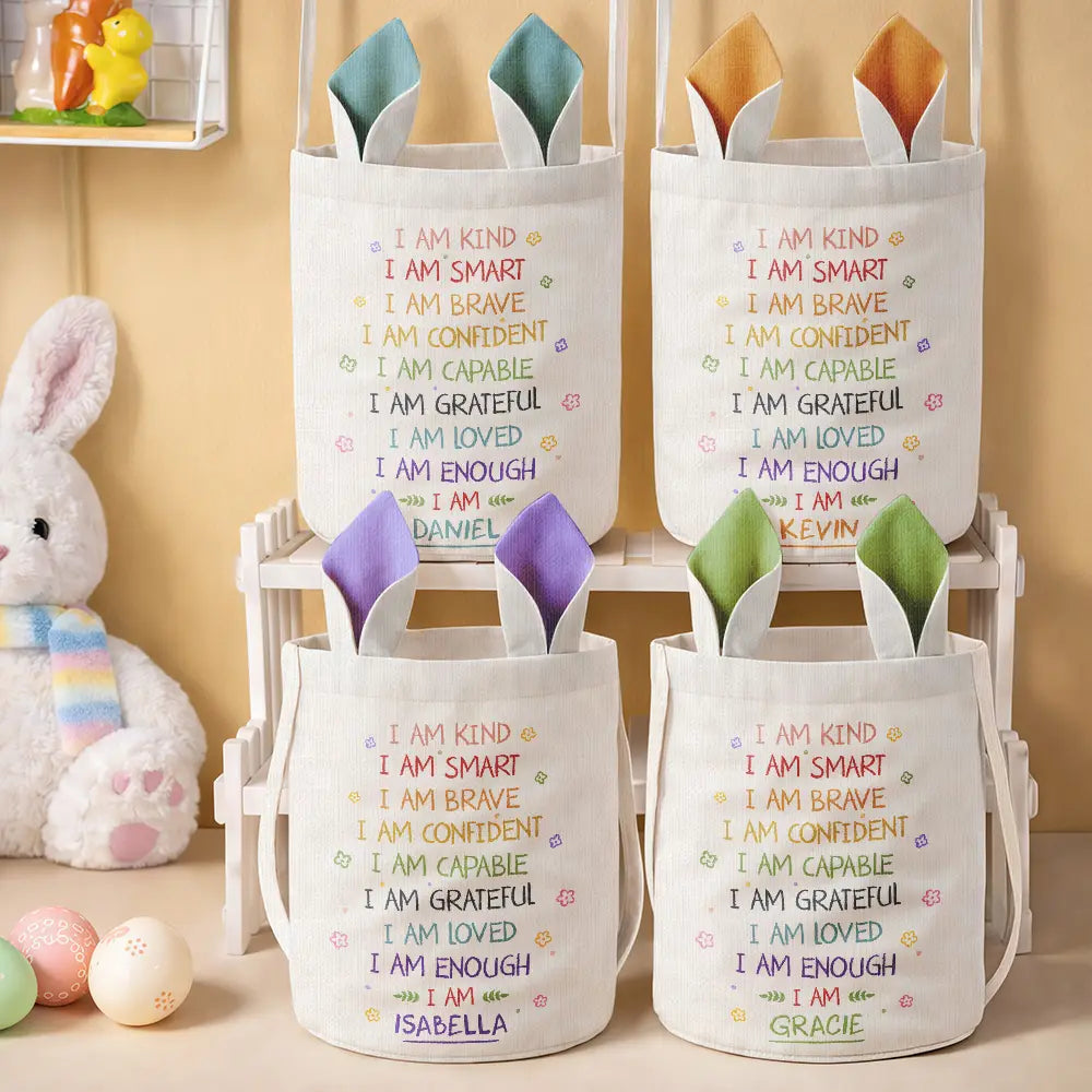 Gift For Kids,Grandma - Grandkids,Gift For Grandkids,Dad - Children,Mom - Children,Easter,Happy - I Am Kind I Am Smart - Personalized Bunny Ears Bucket Bag