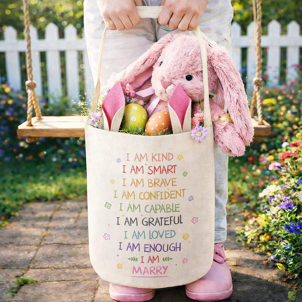 Gift For Kids,Grandma - Grandkids,Gift For Grandkids,Dad - Children,Mom - Children,Easter,Happy - I Am Kind I Am Smart - Personalized Bunny Ears Bucket Bag