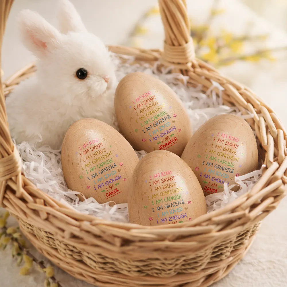 Easter,Gift For Kids,Gift For Grandkids,Grandpa - Grandkids,Grandma - Grandkids,Gift For Son,Dad - Sons,Mom - Sons,Gift For Daughter,Dad - Daughters (Young),Mom - Daughters (Young),Happy - I Am Kind I Am Smart - Personalized Musical Wooden Easter Egg Shaker