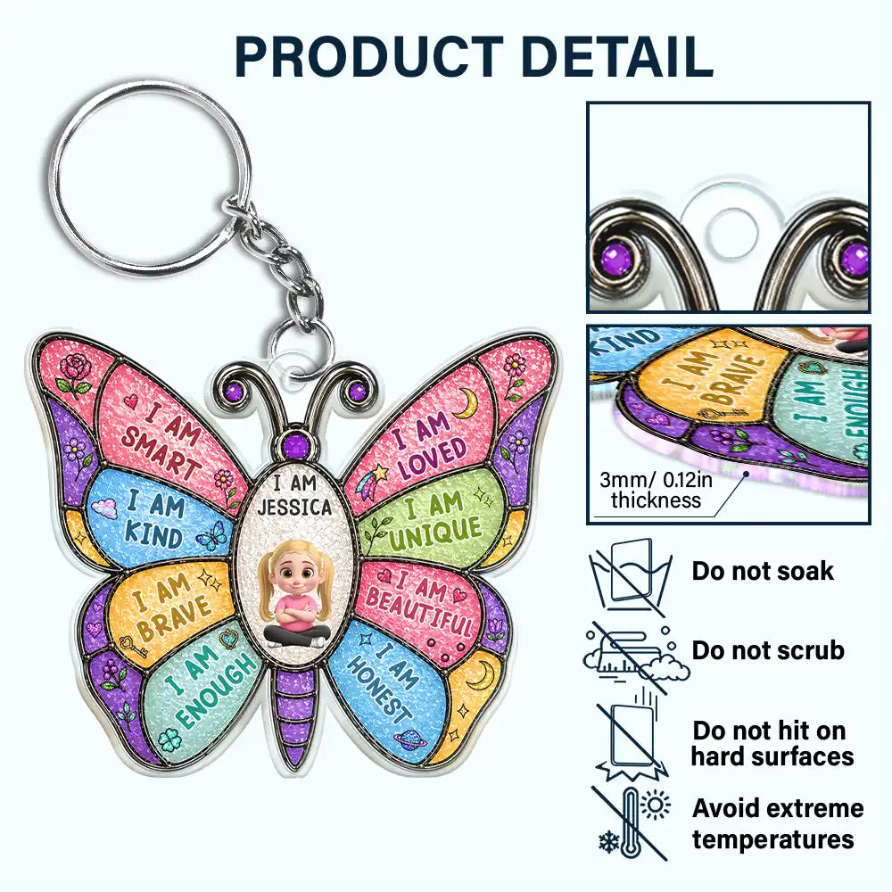 Adorable, Back To School, Gift For Kids, Vector - I Am Smart Kind Brave Butterfly - Personalized Acrylic Keychain