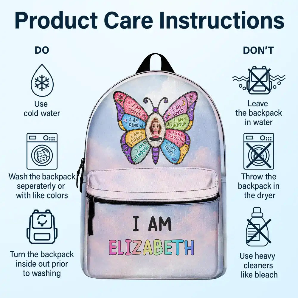 Adorable, Back To School, Gift For Kids, Vector - I Am Smart Kind Brave Butterfly - Personalized Canvas Backpack