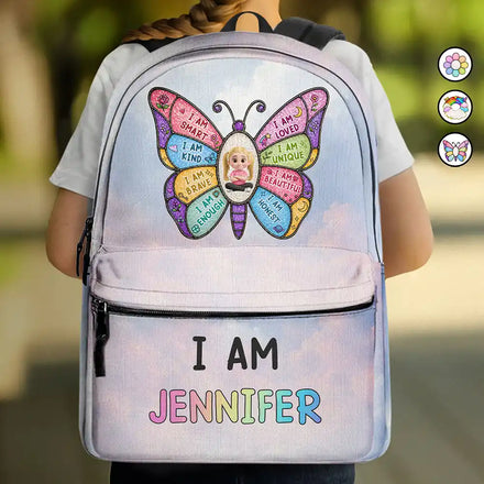 I Am Smart Kind Brave Butterfly - Personalized Canvas Backpack