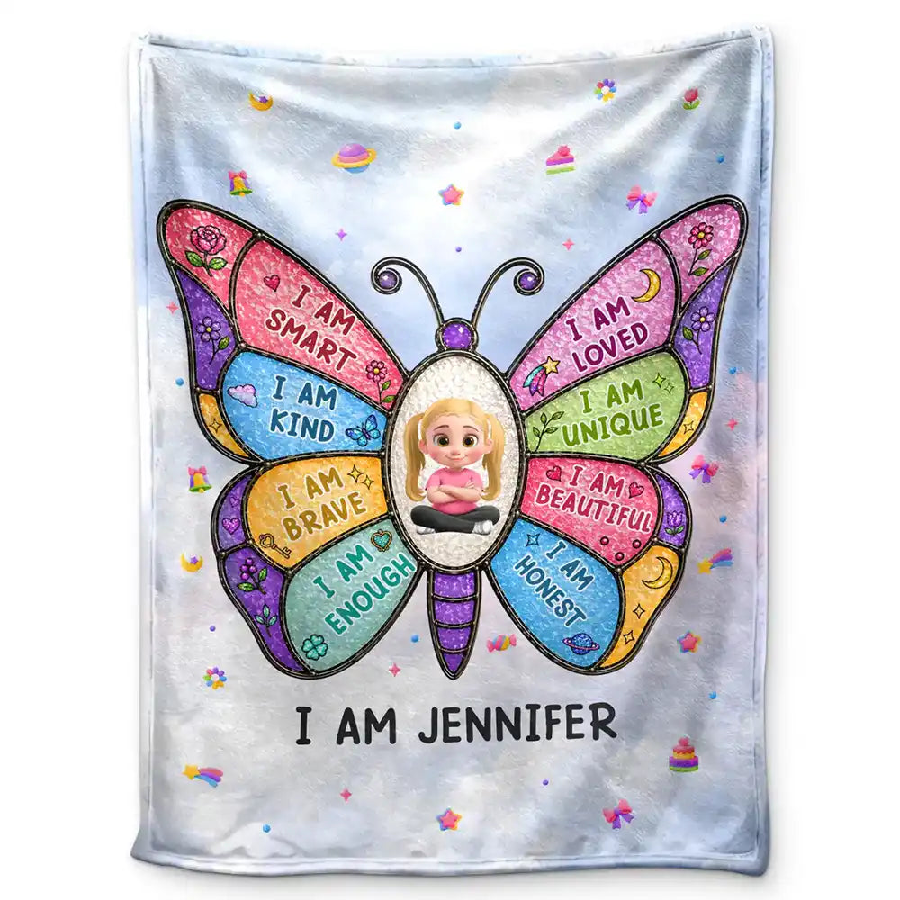 I Am Smart Kind Brave Butterfly Flower Rainbow - Personalized Fleece Blanket, Sherpa Blanket