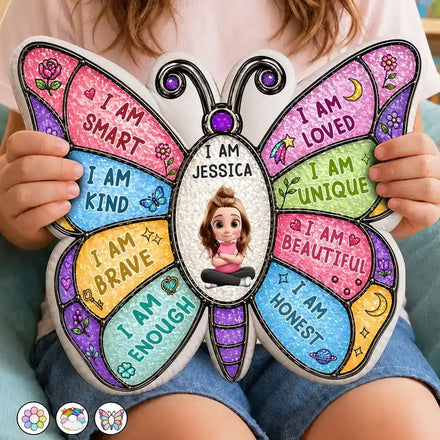 I Am Smart Kind Brave Butterfly Flower Rainbow - Personalized Custom Shaped Pillow