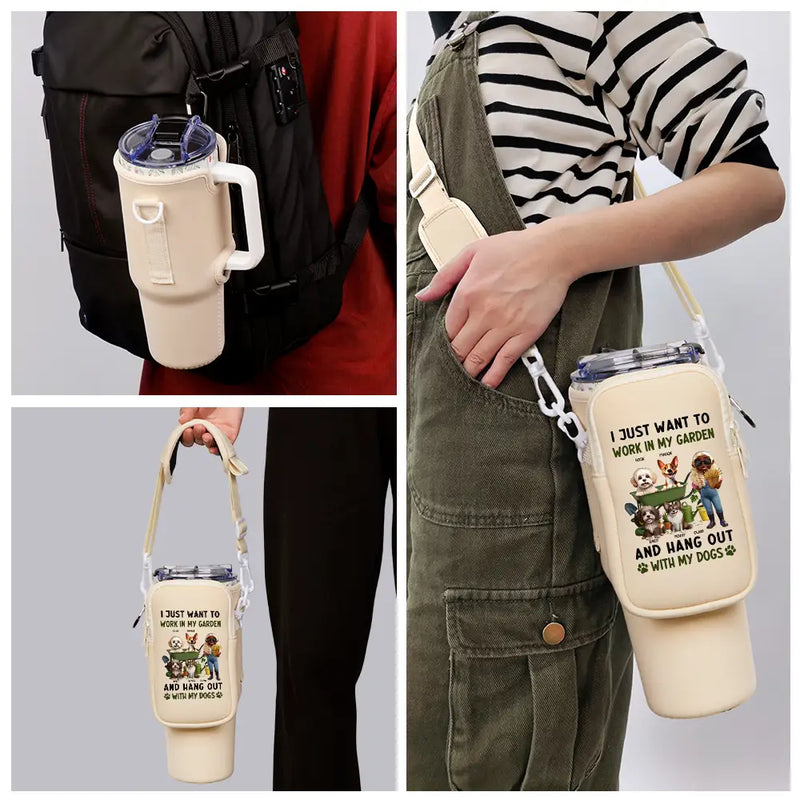 Gardening, Gift For Women, Happy, Pet Lovers, Pet Mom, Dog Lovers, Dog Mom - I Just Want To Work In My Garden - Personalized Bottle Carrier Bag