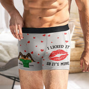 Gift For Couples,Funny,Gift For Husband,Gift For Boyfriend,Gift For Men - I Licked It So It's Mine Couple - Personalized Men's Boxer Briefs