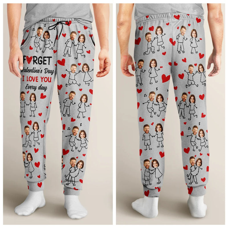 Gift For Couples,Old Couples,Gift For Husband,Gift For Wife,Gift For Boyfriend,Gift For Girlfriend,Love,Custom Photo - I Love You Everyday Stick Figures Couple - Personalized Pajama Pants