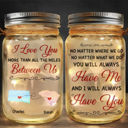Gift For Women,Gift For Men,Gift For Husband,Gift For Wife,Gift For Girlfriend,Gift For Boyfriend,Gift For Couples,Long Distance,Christmas,Love - I Love You More Than All The Miles Between Us - Personalized Mason Jar Light