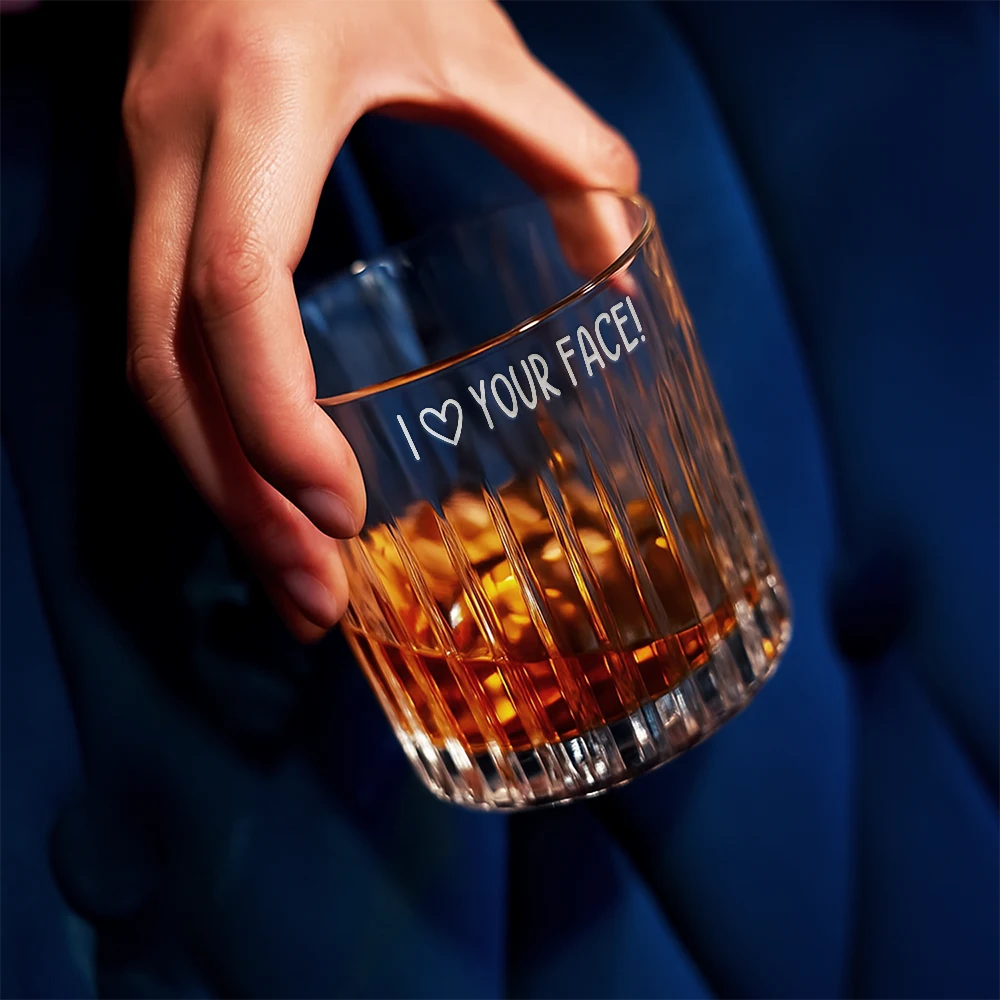 Gift For Couples,Gift For Husband,Gift For Wife,Gift For Boyfriend,Gift For Girlfriend - I Love Your Face - Personalized Rocks Whiskey Glass