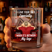Gift For Couples,Old Couples,Gift For Husband,Gift For Wife,Gift For Boyfriend,Gift For Girlfriend,Custom Photo,Love - I Love Your Face Timber Couple - Personalized Whiskey Glass