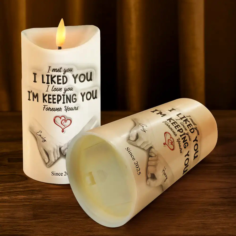 Gift For Couples,Gift For Husband,Gift For Wife,Gift For Boyfriend,Gift For Girlfriend,Custom Photo,Love - I Met You I Liked You - Personalized Flameless LED Candle