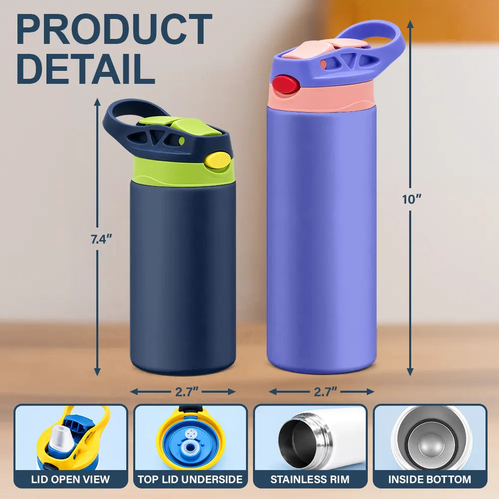 Adorable,Back To School,Custom Photo,Gift For Kids,Cut-Face Photo - Custom Photo Little Space Explorer - Personalized Insulated Water Bottle With Straw