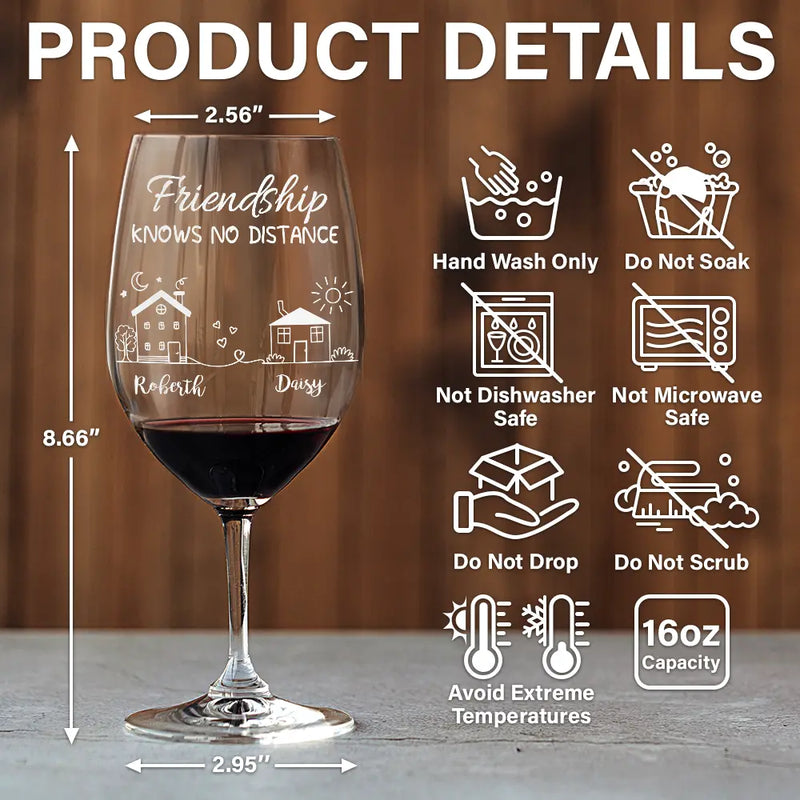 Love, Gift For Bestie, Long Distance, Gift For Sisters, Gift For Sibling, Mom - Daughters (Adult), Family - I Wish You Lived Next Door - Personalized Wine Glass