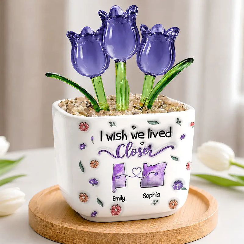 I Wish We Lived Closer Long Distance - Personalized Glass Flower Plant Pot