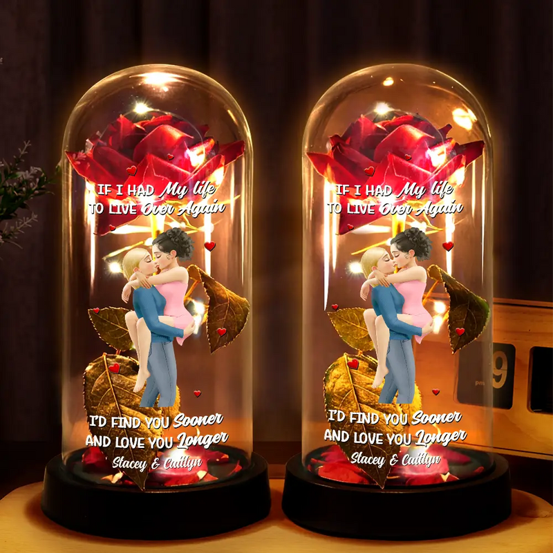 Gift For Couples,Gift For Husband,Gift For Wife,Gift For Boyfriend,Gift For Girlfriend,LGBT - I'd Find You Sooner And Love You Longer - Personalized Everlasting Rose Dome Lamp