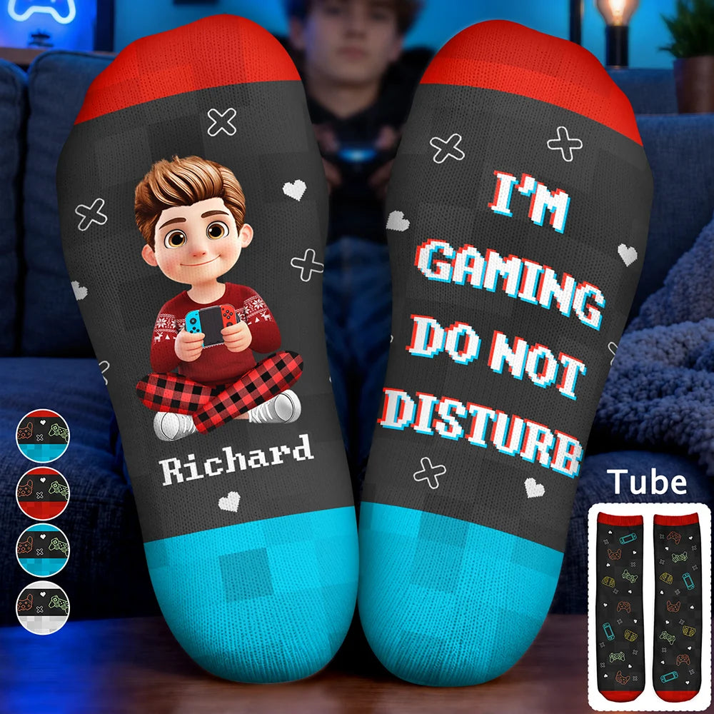 Gift For Kids,Gift For Grandkids,Dad,Children,Happy,Christmas - I'm Gaming Do Not Disturb - Personalized Socks
