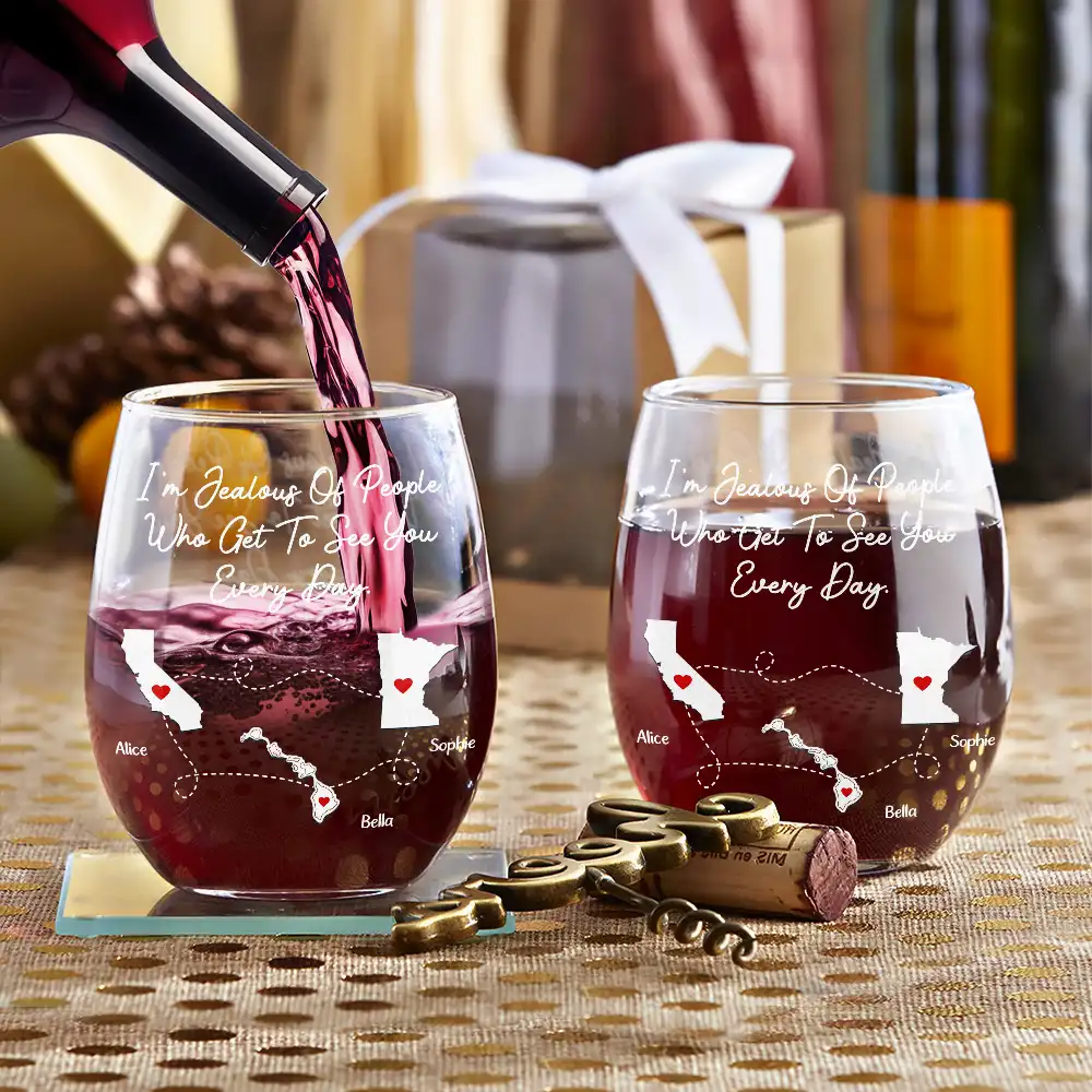 Sentimental, Gift For Bestie, Long Distance, Icon - I’m Jealous Of People Who Get To See You Every Day - Personalized Stemless Wine Glass