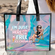 Gift For Yourself,Gift For Women,Gift For Men,Happy,Beach,Summer,Travel - I'm Just Here For The Free Ice Cream - Personalized Holographic Tote