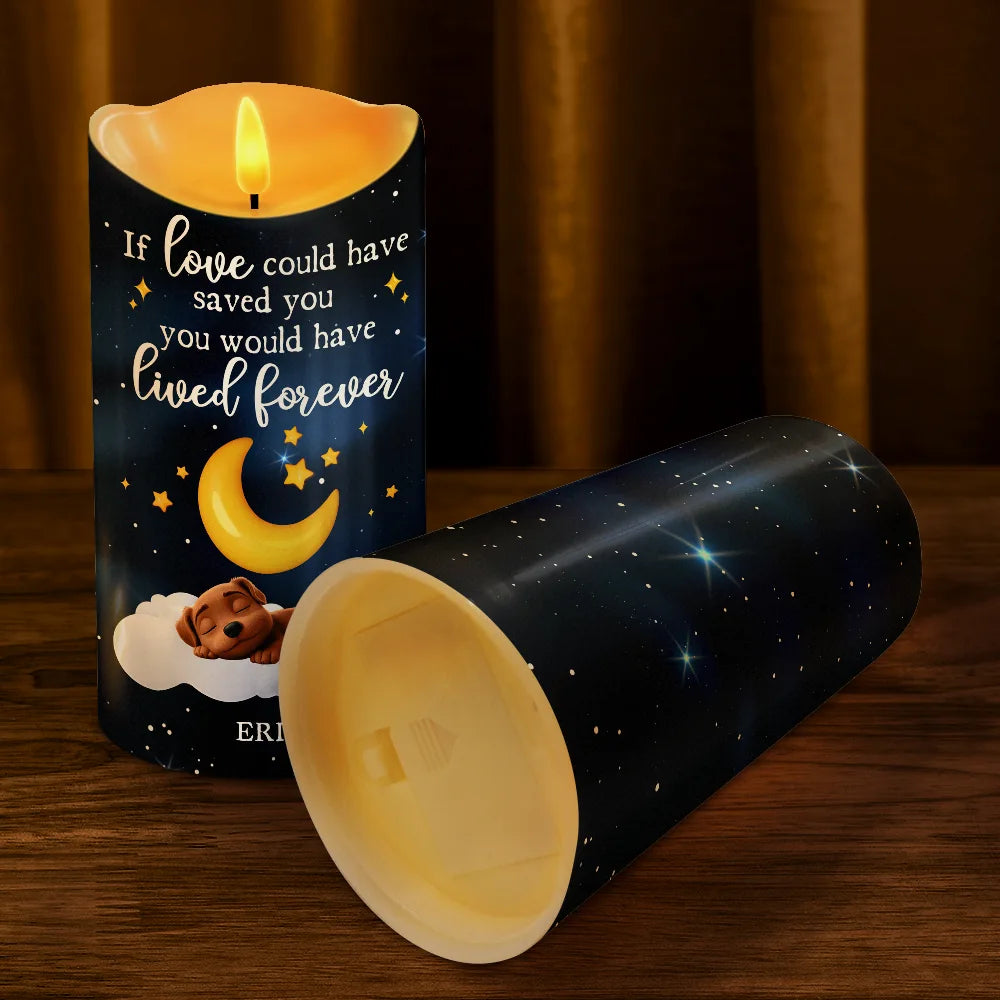 Dog Lovers,Dog Mom,Dog Dad,Gift For Women,Gift For Men,Christmas,Sad - If Love Could Have Saved You Memorial Dog Sleeping - Personalized Flameless LED Candle