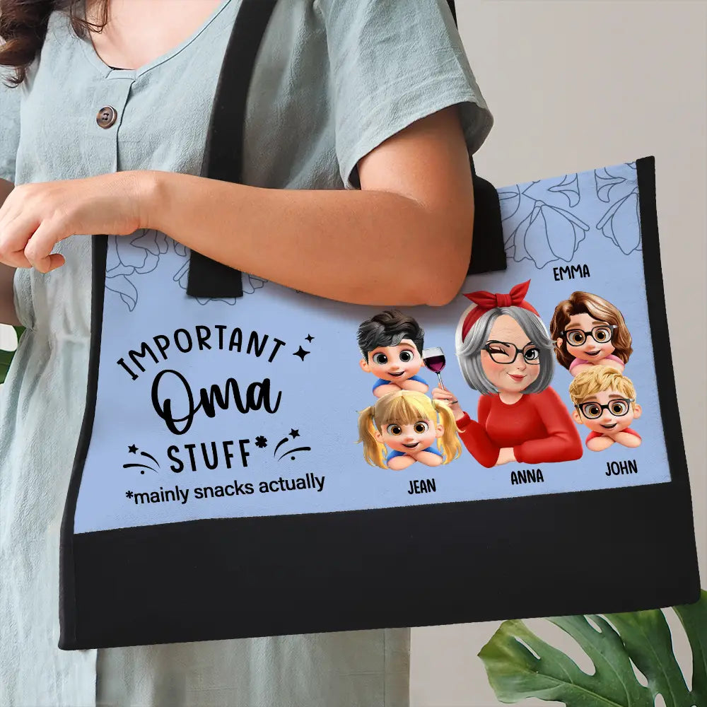 Gift For Grandma,Funny - Important Grandma Stuff Mainly Snacks Actually 3D Effect - Personalized Canvas Tote Bag