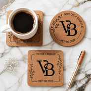 Romantic,Gift For Couples,Wedding,Intertwined Monogram - Intertwined Monogram Wedding Couple Name - Personalized Cork Coaster