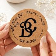 Romantic,Gift For Couples,Wedding,Intertwined Monogram - Intertwined Monogram Wedding Couple Name - Personalized Cork Coaster