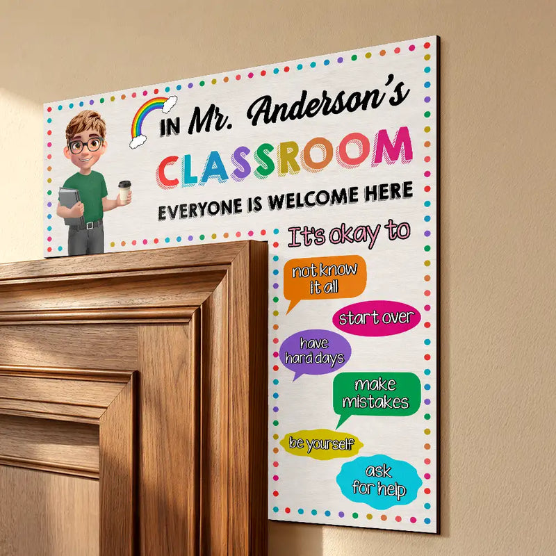 Back To School,Teacher,Proud,Vector - It's Okay In This Classroom Affirmations Teacher - Personalized Door Corner Wood Sign