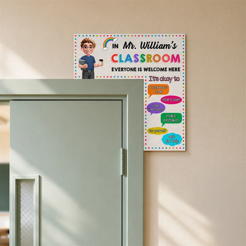Back To School,Teacher,Proud,Vector - It's Okay In This Classroom Affirmations Teacher - Personalized Door Corner Wood Sign
