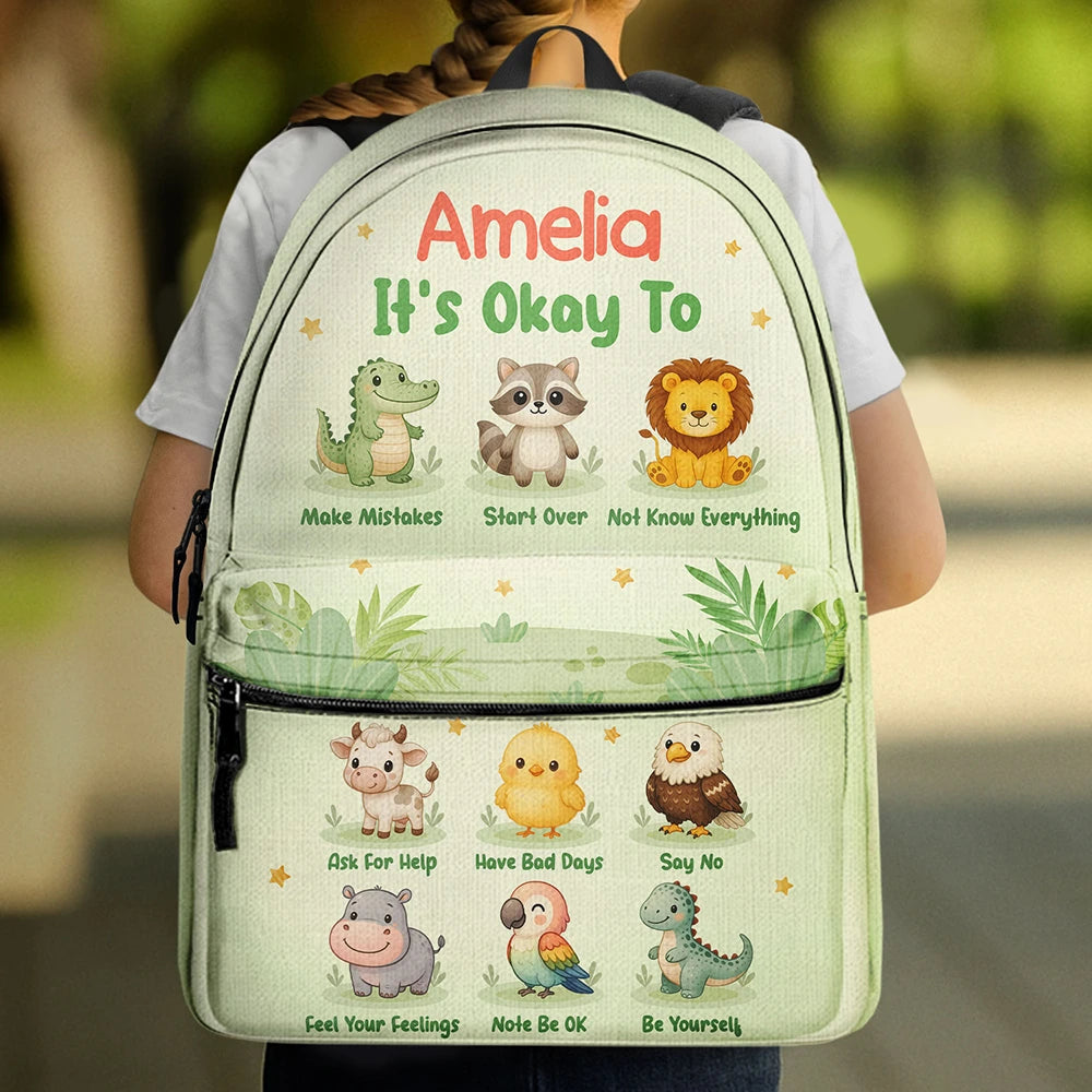 Gift For Kids, Back To School - It's Okay To Animals - Personalized Canvas Backpack