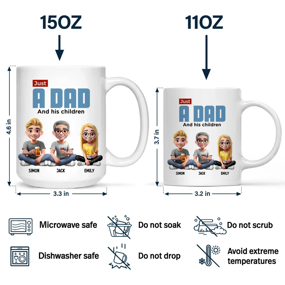 Gift For Father,Dad - Children,Happy - Just A Dad And His Girl 3D Cartoon - Personalized Mug
