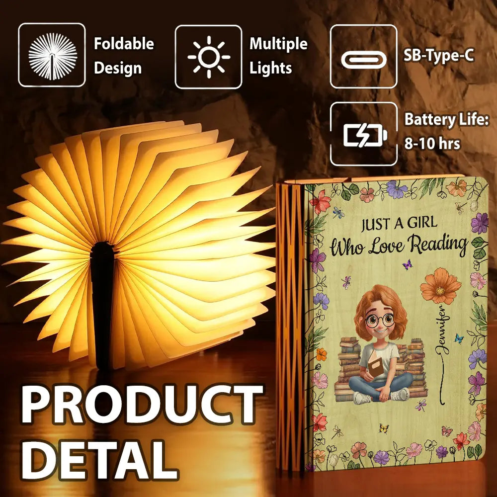 Reading, Gift For Yourself, Happy, Gift For Women - Just A Girl Who Loves Reading - Personalized Book Lamp