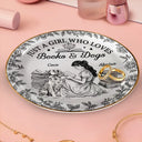 Reading,Gift For Women,Dog Lovers,Dog Mom,Pet Lovers,Pet Mom,Happy - Just A Girl Who Loves Books And Dogs - Personalized Round Ring Dish