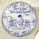 Reading, Gift For Yourself, Gift For Women, Happy - Just A Girl Who Loves Books Toile De Jouy Pattern - Personalized Round Ring Dish