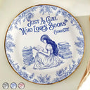 Reading, Gift For Yourself, Gift For Women, Happy - Just A Girl Who Loves Books Toile De Jouy Pattern - Personalized Round Ring Dish