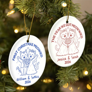 Christmas,Married Couple,Romantic,Gift For Couples,Icon - Just Meowied Couple - Personalized Circle Ceramic Ornament