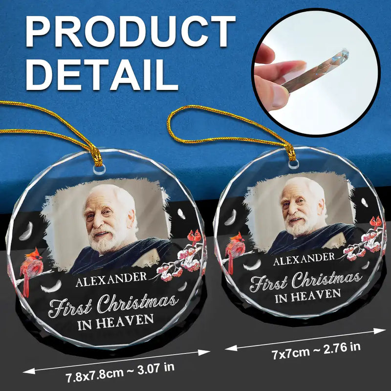 Custom Photo First Christmas In Heaven - Personalized Circle Glass Ornament