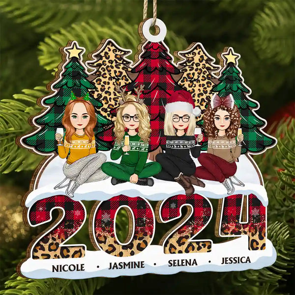 Gift For Bestie, Sisters - 2024 Christmas Sisters Besties Forever - Personalized Wooden Cutout Ornament