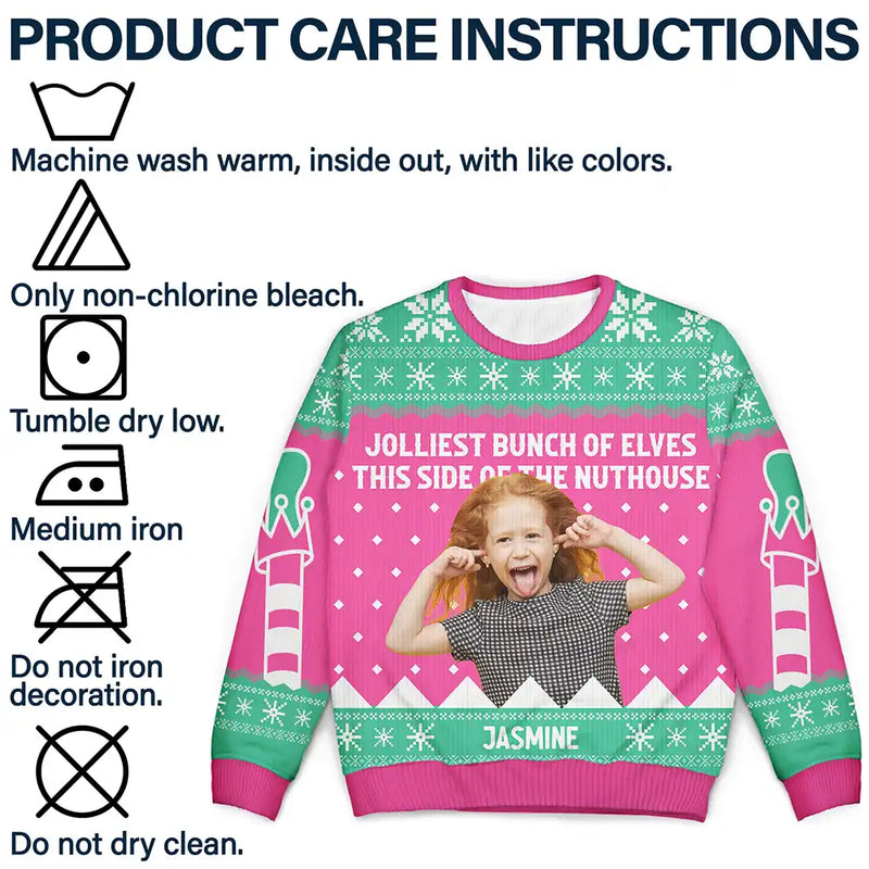 Gift For Couples, Gift For Mother, Gift For Father, Gift For Kids, Family, Parents - Custom Photo Jolliest Bunch Of Elves - Personalized Unisex Ugly Sweater