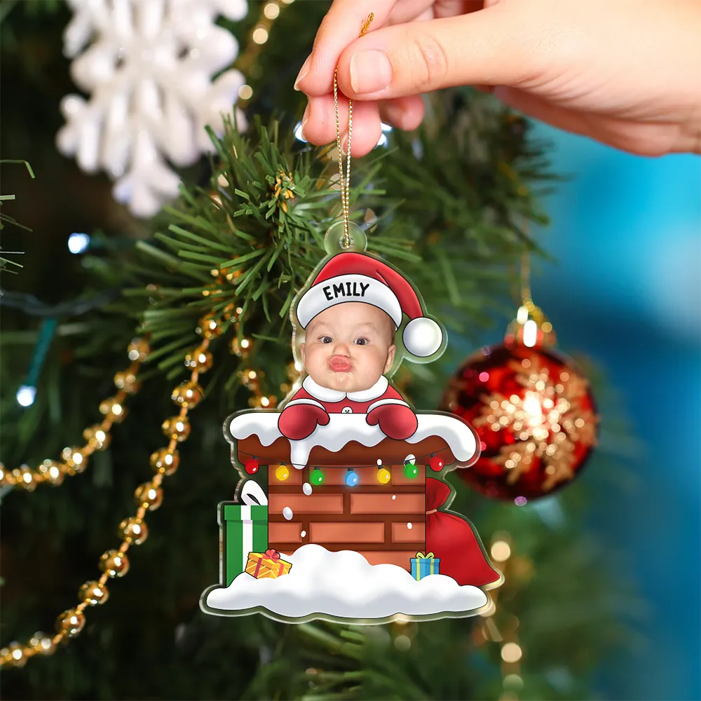 New baby - Custom Photo Christmas Santa Baby Down The Chimney - Personalized Cutout Acrylic Ornament