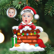 New baby - Custom Photo Christmas Santa Baby Down The Chimney - Personalized Cutout Acrylic Ornament