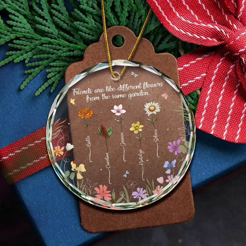 Birth Flower Grow Old Friends - Personalized Circle Glass Ornament