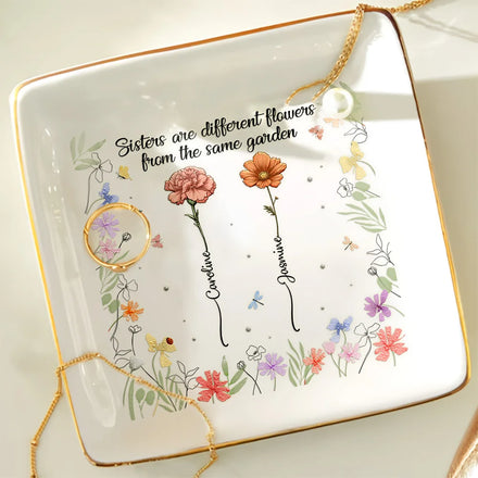 Sisters Birth Flower From The Same Garden - Personalized Ring Dish