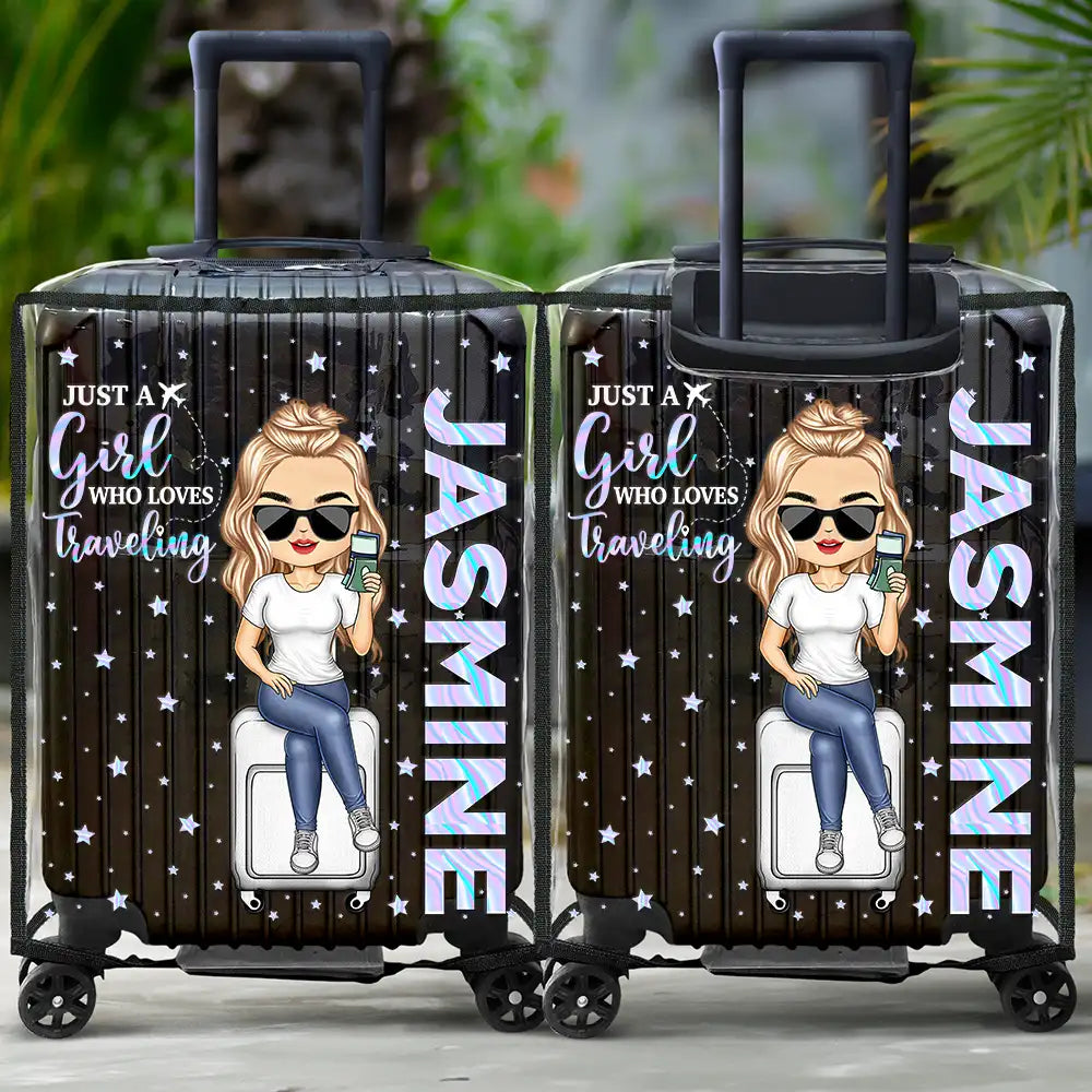 Travel, Gift For Women, Gift For Yourself - Travel A Girl Boy Who Loves Traveling Clear Hologram Background - Personalized Clear Luggage Cover
