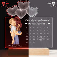 Gift For Couples,Gift For Husband,Gift For Wife,Gift For Boyfriend,Gift For Girlfriend,Happy - Calendar Couple Our First Anniversary Together - Personalized 3D Led Light Wooden Base