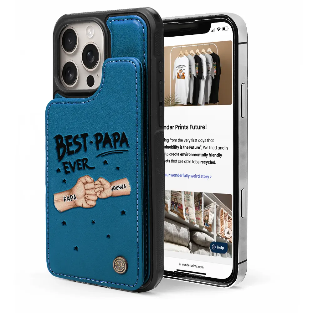 Gift For Father,Gift For Grandpa,Happy - Best Dad Grandpa Ever Fist Bump - Personalized Leather Flip Wallet Phone Case