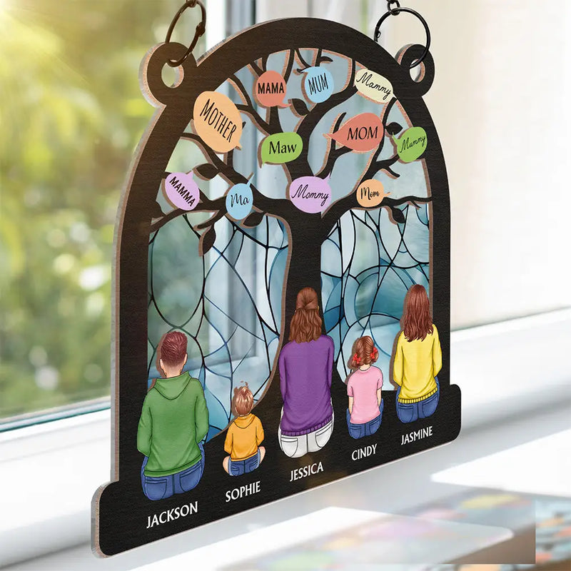 Gift For Mother,Mom - Children,Mom - Daughters (Adult),Mom - Daughters (Young),Mom - Sons - Mom Tree - Personalized Window Hanging Suncatcher Ornament
