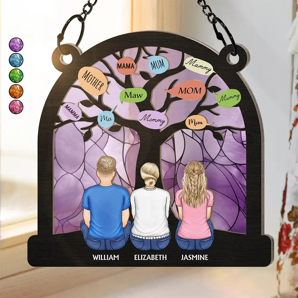 Gift For Mother,Mom - Children,Mom - Daughters (Adult),Mom - Daughters (Young),Mom - Sons - Mom Tree - Personalized Window Hanging Suncatcher Ornament

