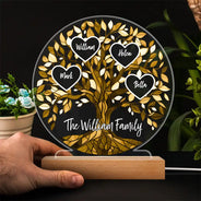 Family,Gift For Mother,Gift For Father - Loving Family Tree Unbreakable Bond - Personalized 3D Led Light Wooden Base